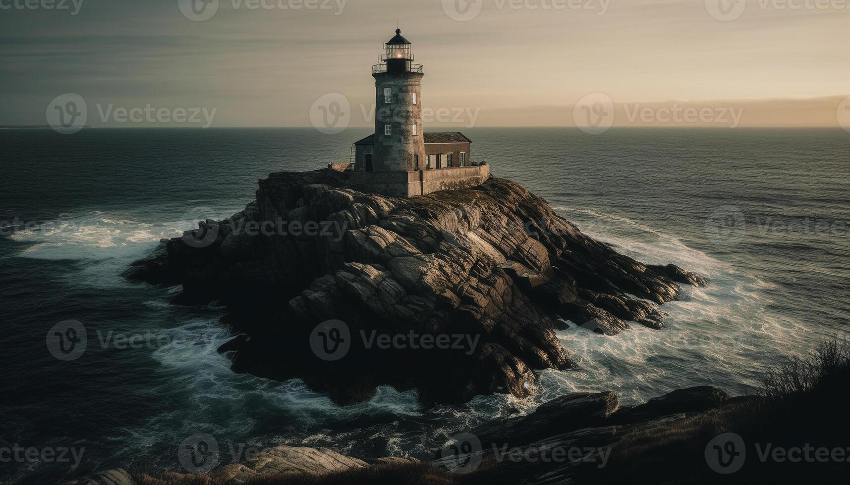 Château dans île paysage marin scène généré par ai photo