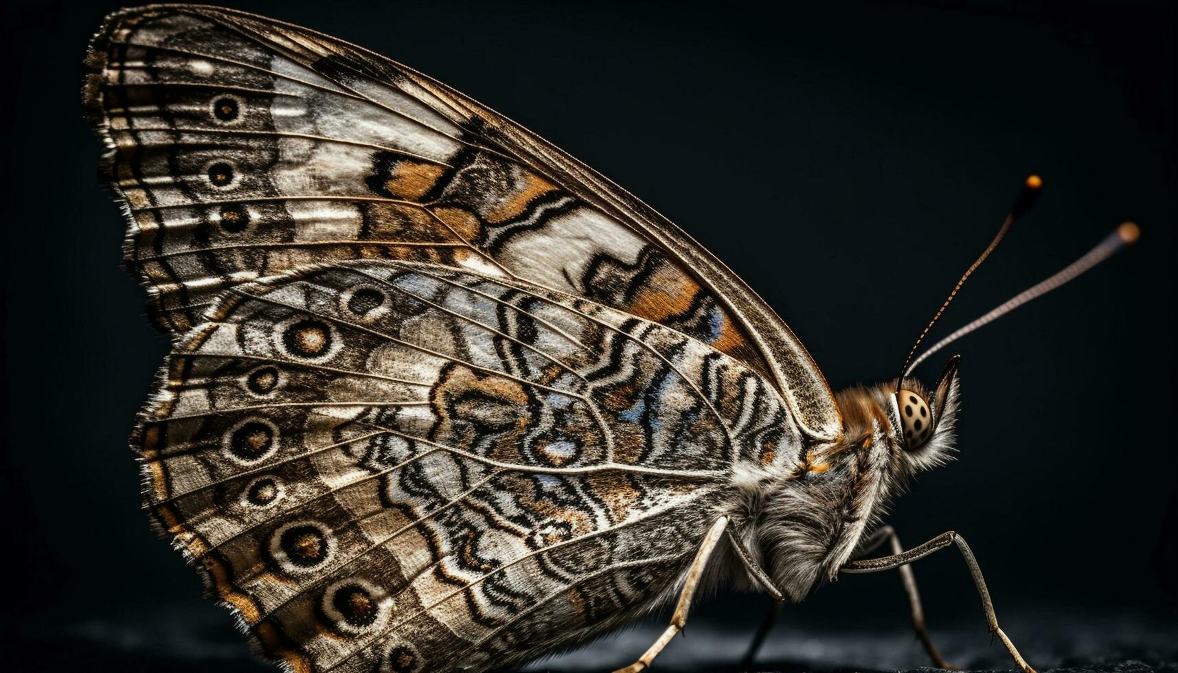 le fragile beauté de une multi coloré papillon aile dans macro généré par ai photo