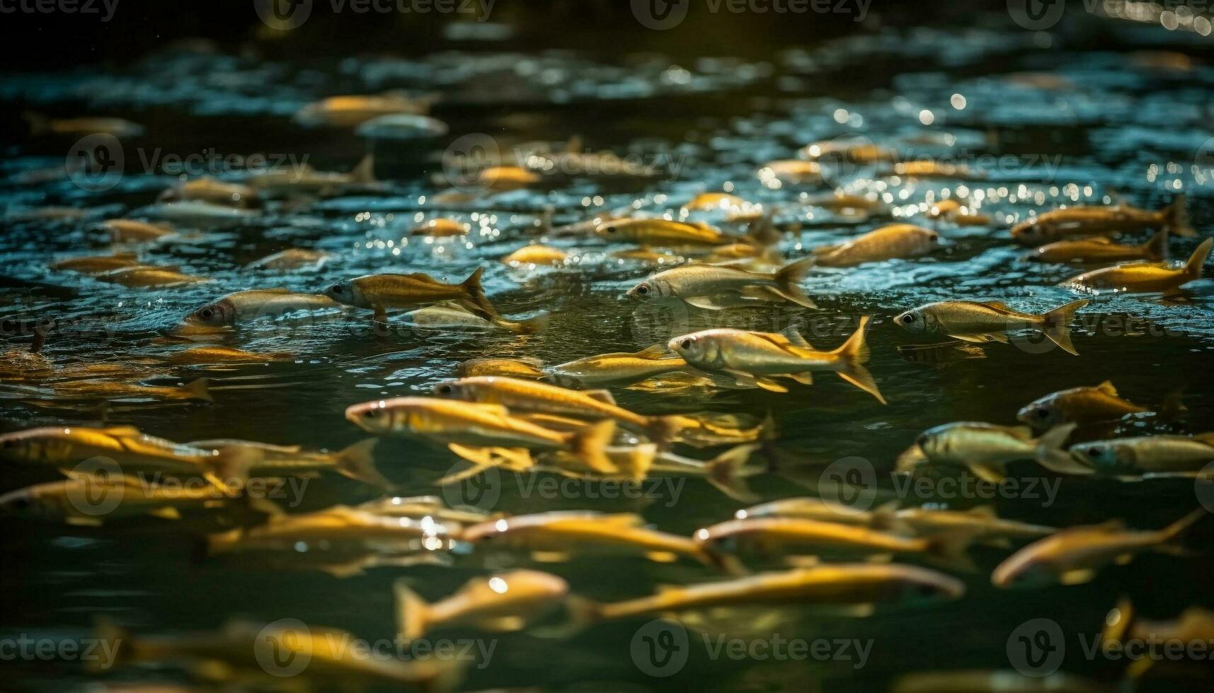 une école de multi coloré koi carpe nager dans tranquille des eaux généré par ai photo