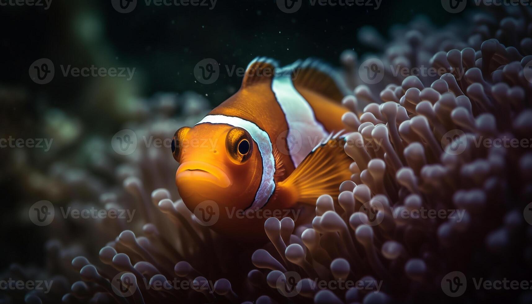 proche en haut de vibrant pitre poisson dans magnifique corail récif sous-marin généré par ai photo