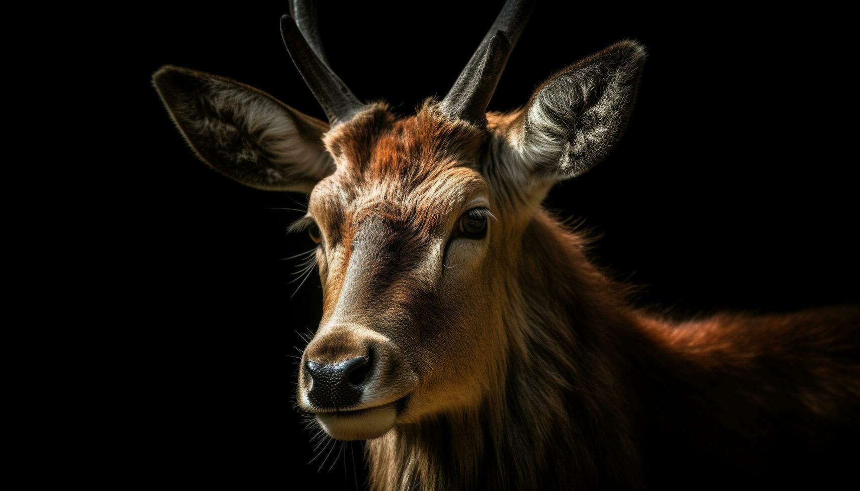 proche en haut portrait de une mignonne chèvre à la recherche à caméra en plein air généré par ai photo