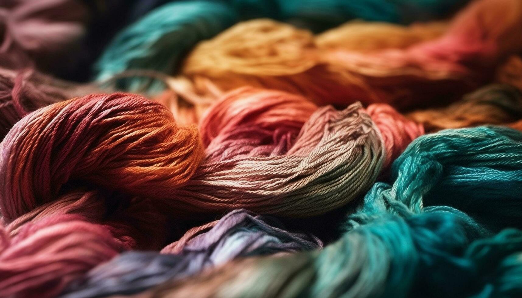 vibrant couleurs de la laine bobines tissé dans Créatif artisanat dessins généré par ai photo