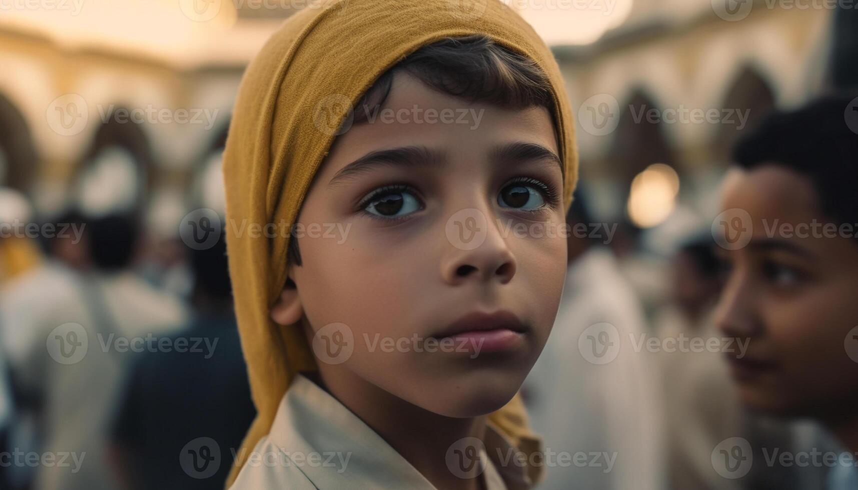 une groupe de de bonne humeur les enfants dans traditionnel Vêtements souriant en plein air généré par ai photo