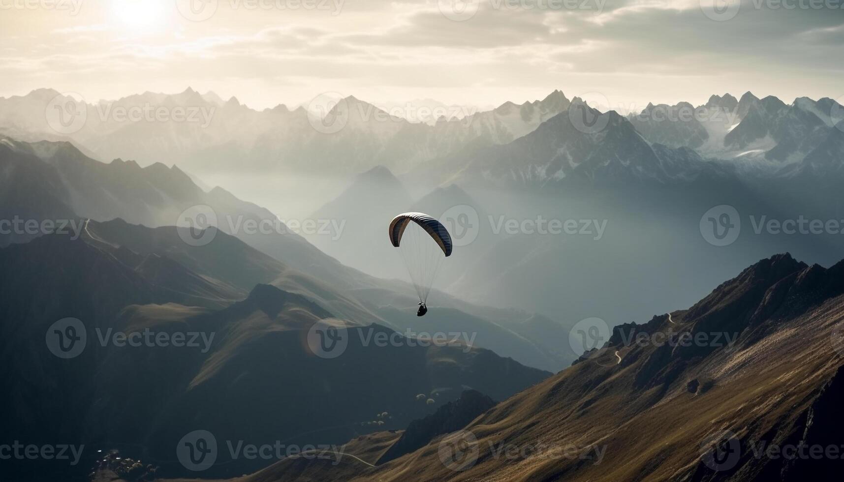 Hommes en volant haute en haut dans Montagne intervalle généré par ai photo