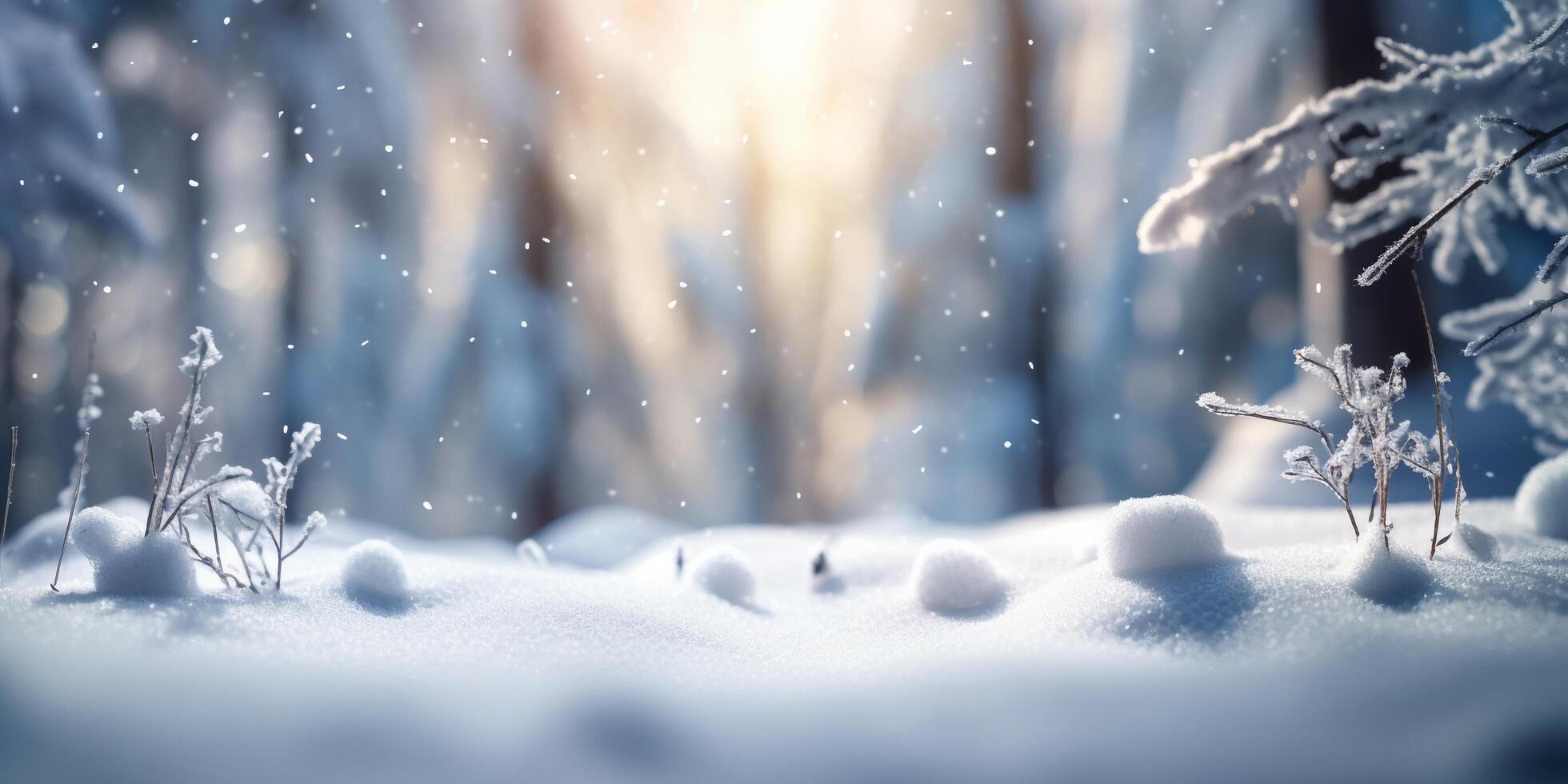 chute de neige dans le hiver forêt. hiver paysage avec neigeux sapin des arbres avec ai généré. photo