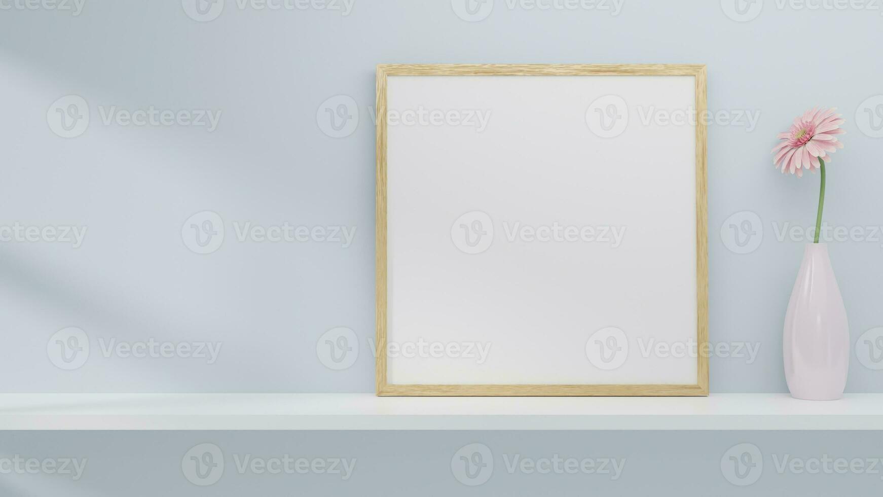 une Vide image et affiche Cadre ensemble sur une étagère sur le mur. photo