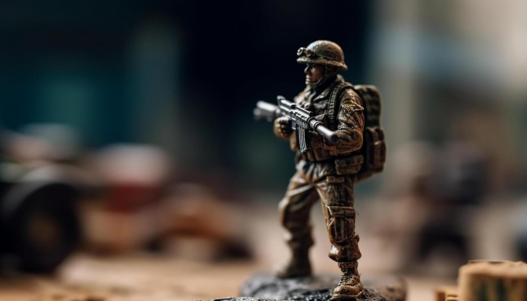 Plastique armée Hommes avec fusils dans bataille généré par ai photo