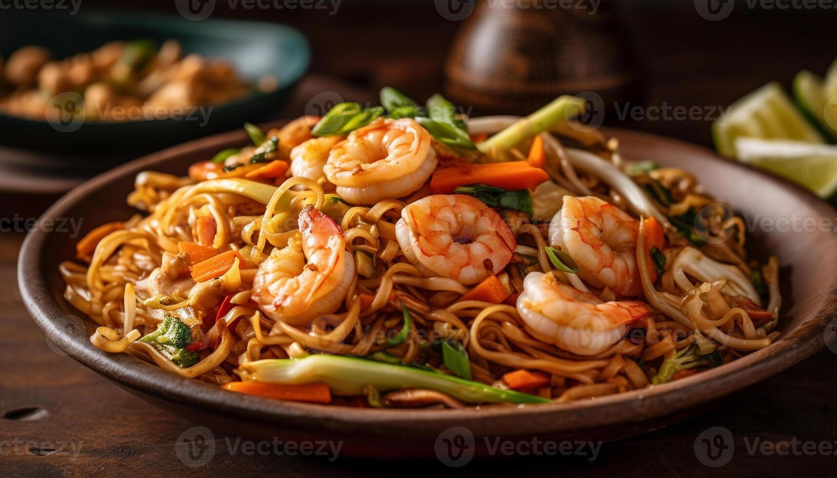 gourmet Fruit de mer repas avec crevettes et langoustines généré par ai photo