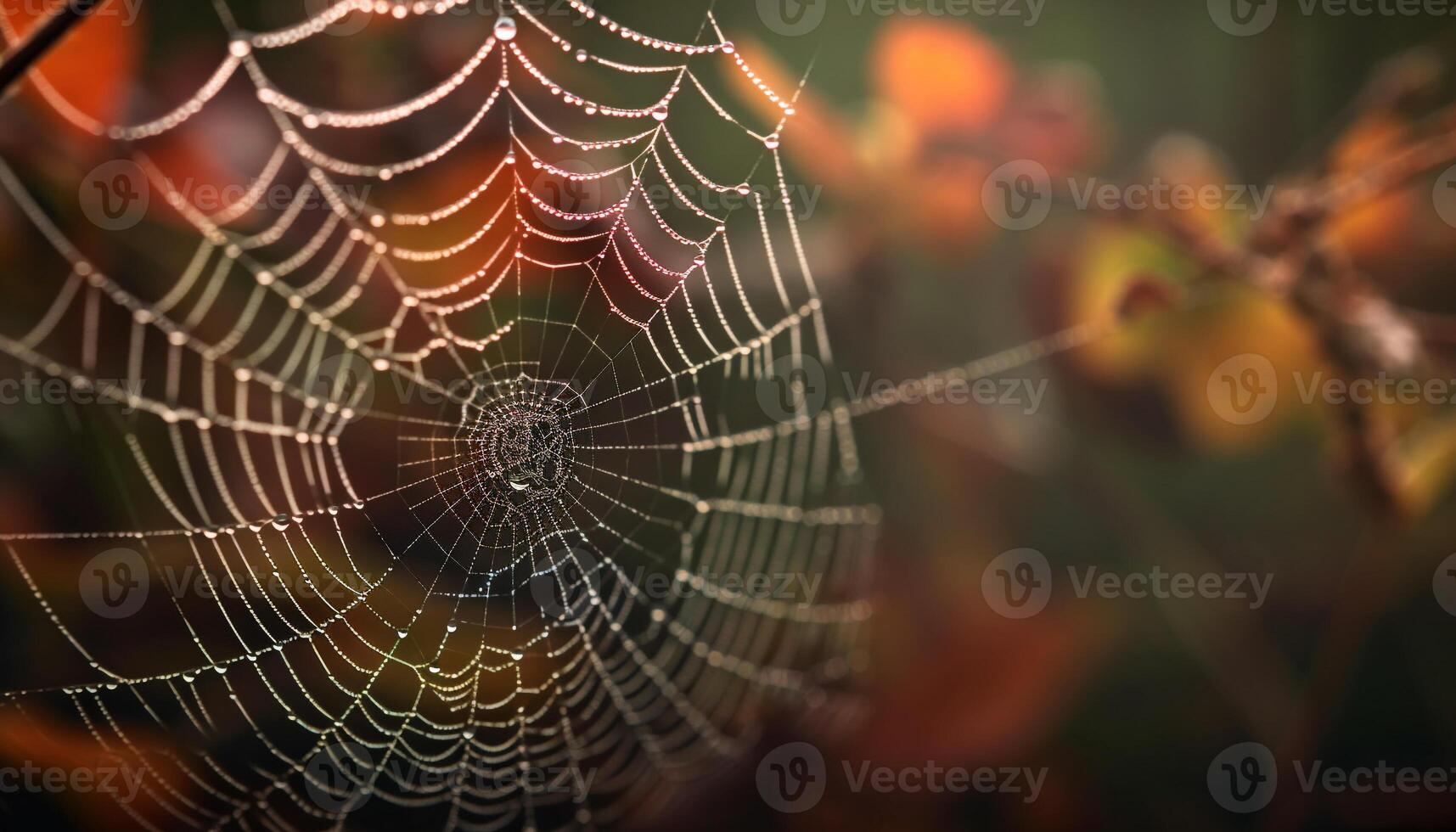 araignée la toile dans rosée, l'automne Matin beauté généré par ai photo