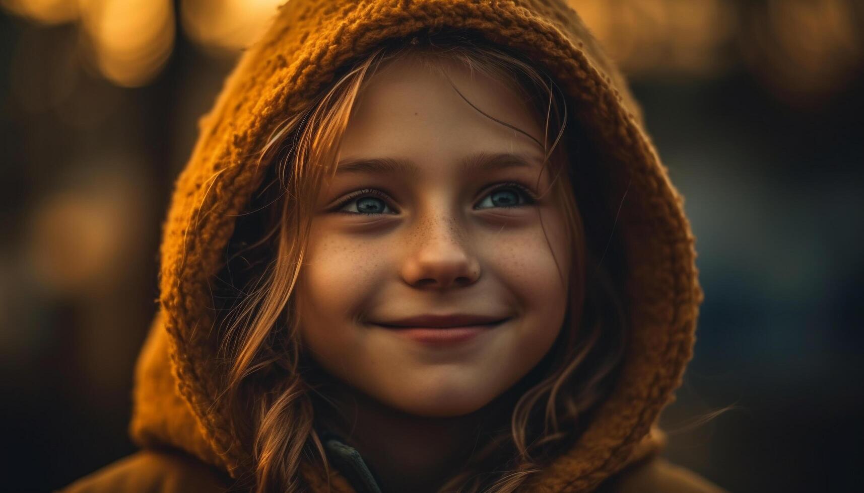 mignonne caucasien fille souriant dans chaud Vêtements généré par ai photo
