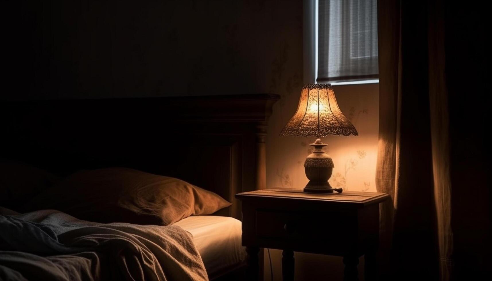 confortable lit illuminé par moderne électrique lampe généré par ai photo