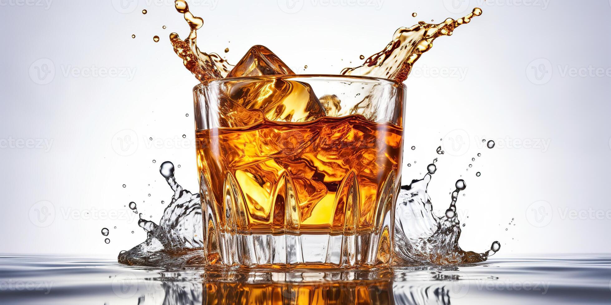 ai généré. ai génératif. verre de whisky avec la glace cubes sur plaine Contexte. pouvez être utilisé pour bar cocktail promotion. gentilhomme boire. graphique art photo