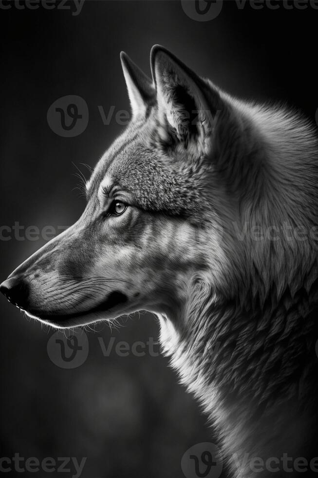 noir et blanc photo de une loup. génératif ai.