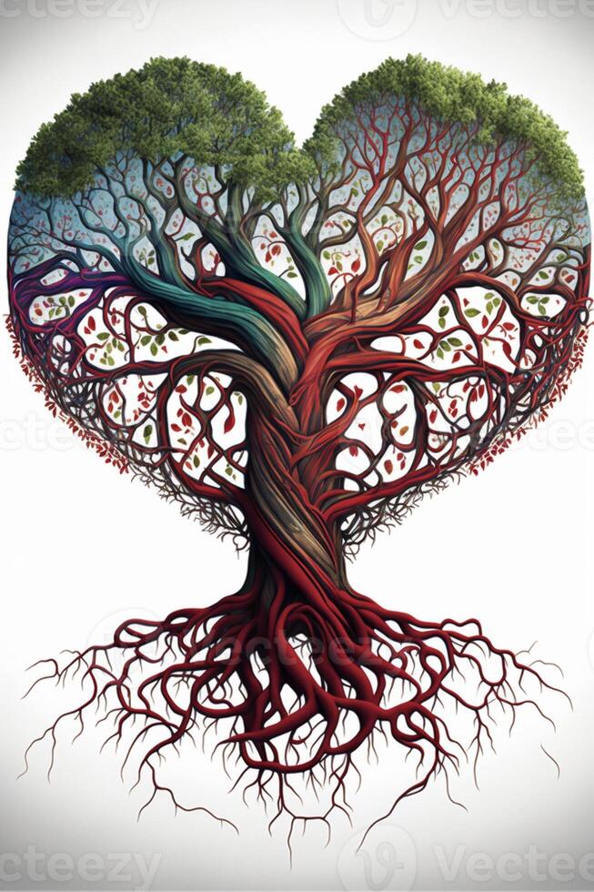 La peinture de une arbre dans le forme de une cœur. génératif ai. photo