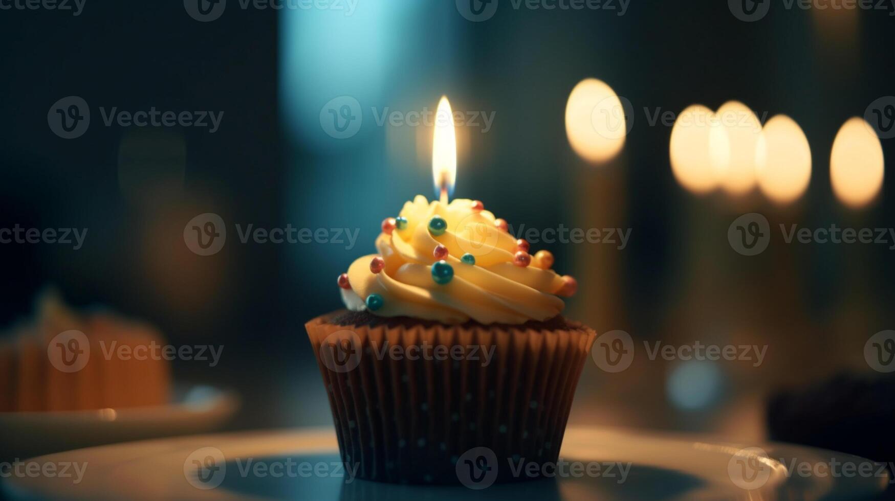 anniversaire petit gâteau avec une bougie bokeh ai généré photo