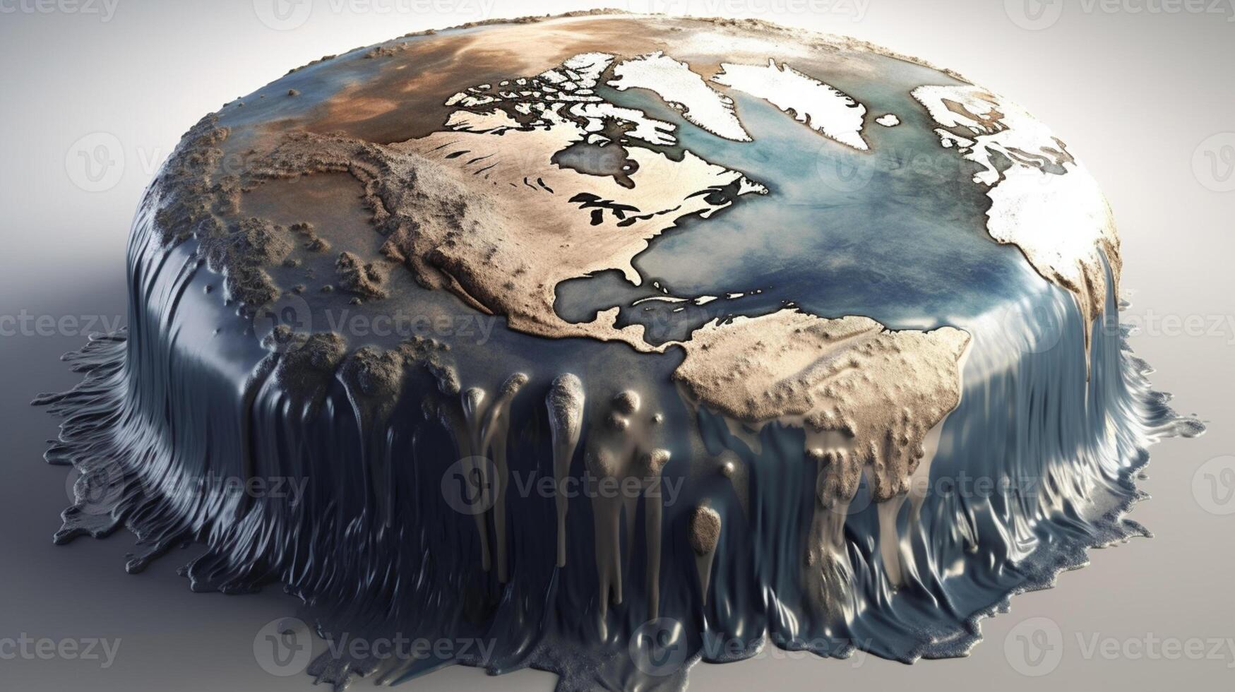 global échauffement, graphique illustration de une fusion Terre sur blanc Contexte ai généré photo