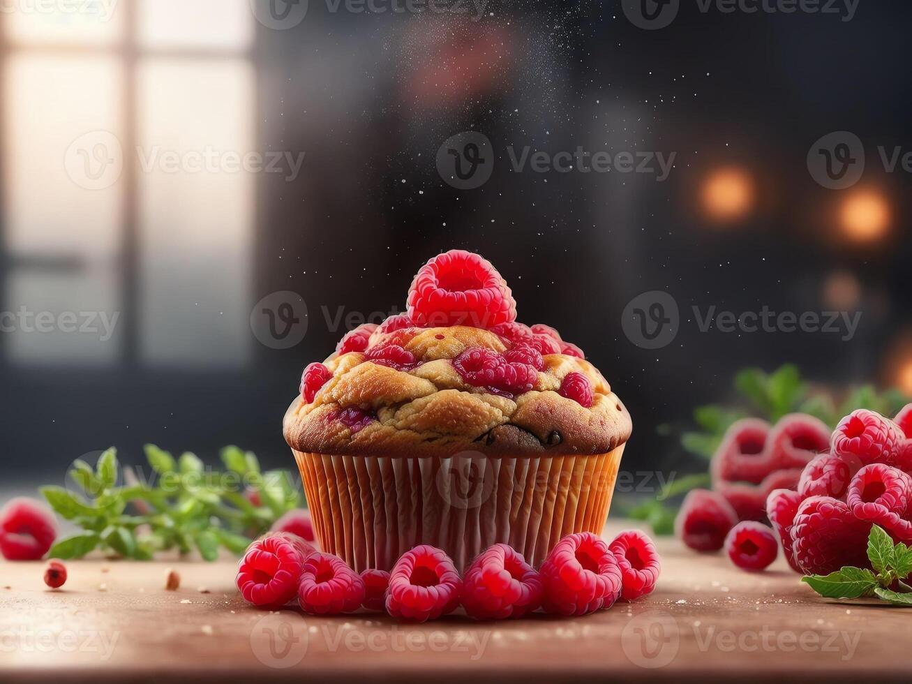 sucré et acidulé framboise muffins . ai généré. photo