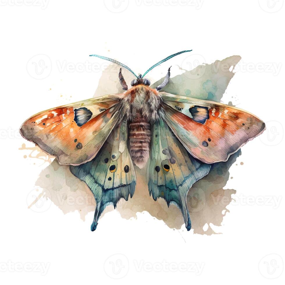 ai généré papillon de nuit illustration aquarelle main tiré papillon logo conception photo