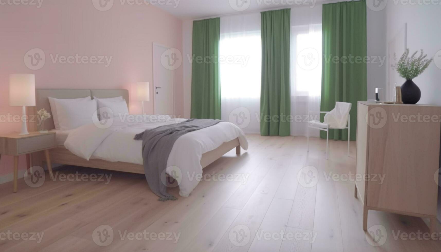 luxe moderne appartement avec confortable double lit et élégant décor généré par ai photo