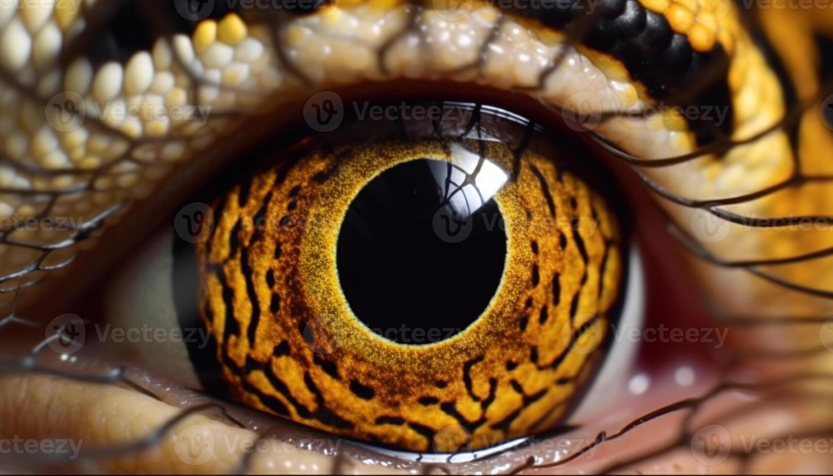 Jaune reptile œil en regardant, élégant modèle dans macro la photographie généré par ai photo