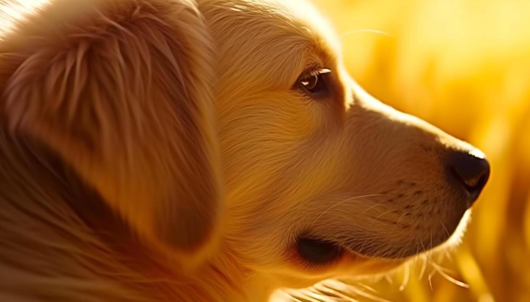 souriant d'or retriever en jouant dans le herbe, beauté dans la nature généré par ai photo