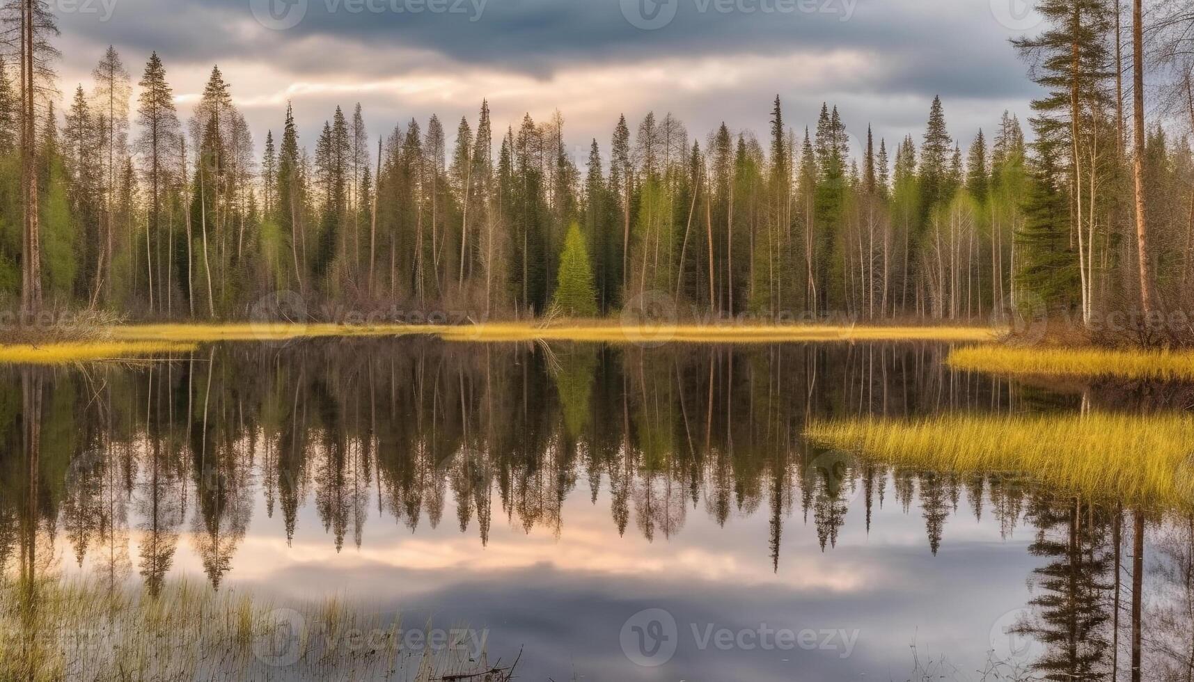 tranquille scène de Naturel beauté, reflétant Montagne intervalle à crépuscule généré par ai photo