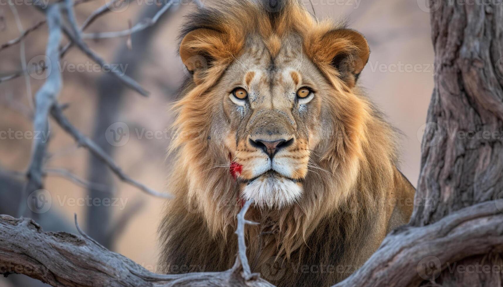 majestueux lionne regarder avec fierté, les dents à nu dans Naturel beauté généré par ai photo