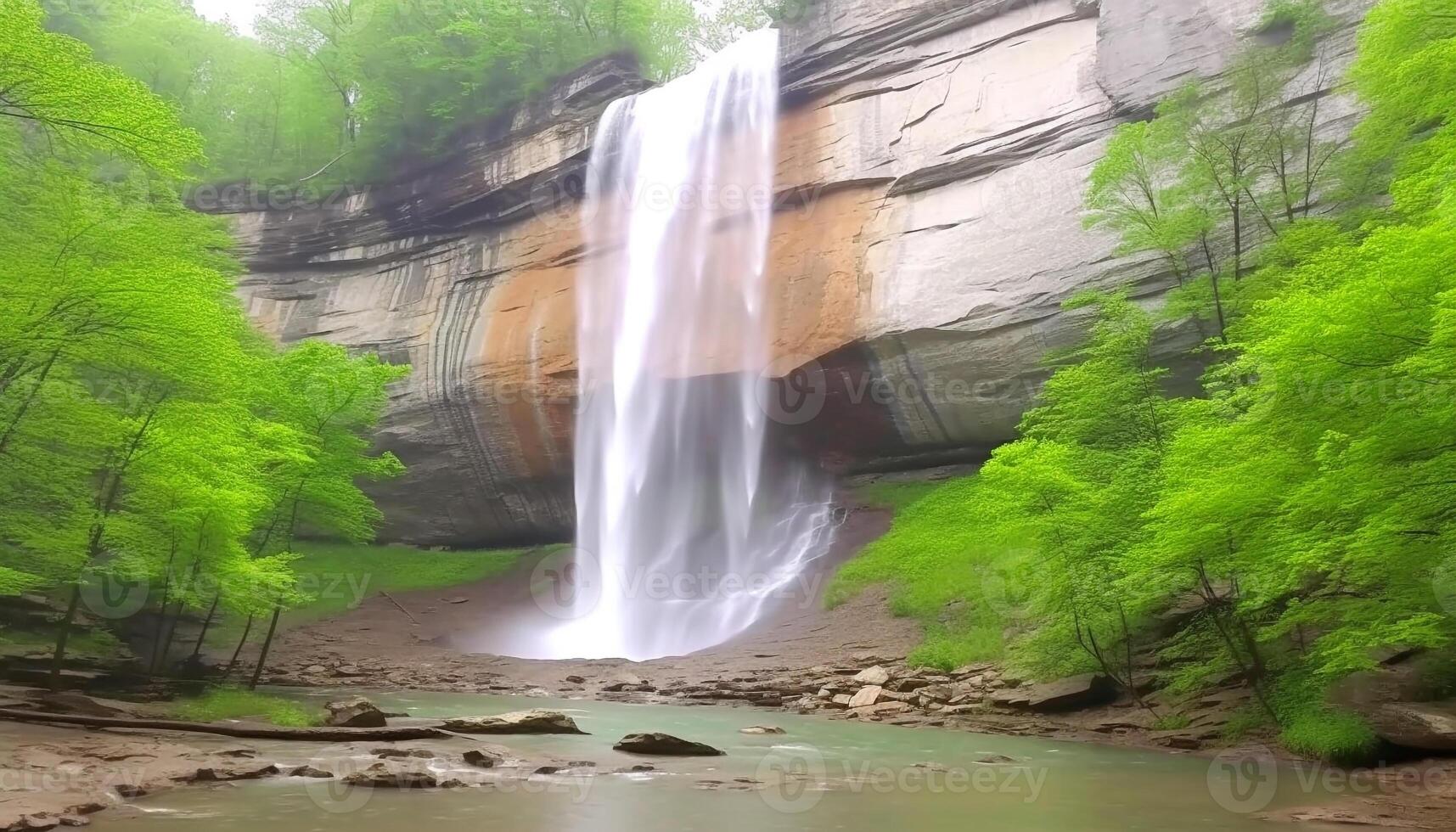 lisse l'eau écoulement plus de rochers dans tranquille forêt paysage généré par ai photo