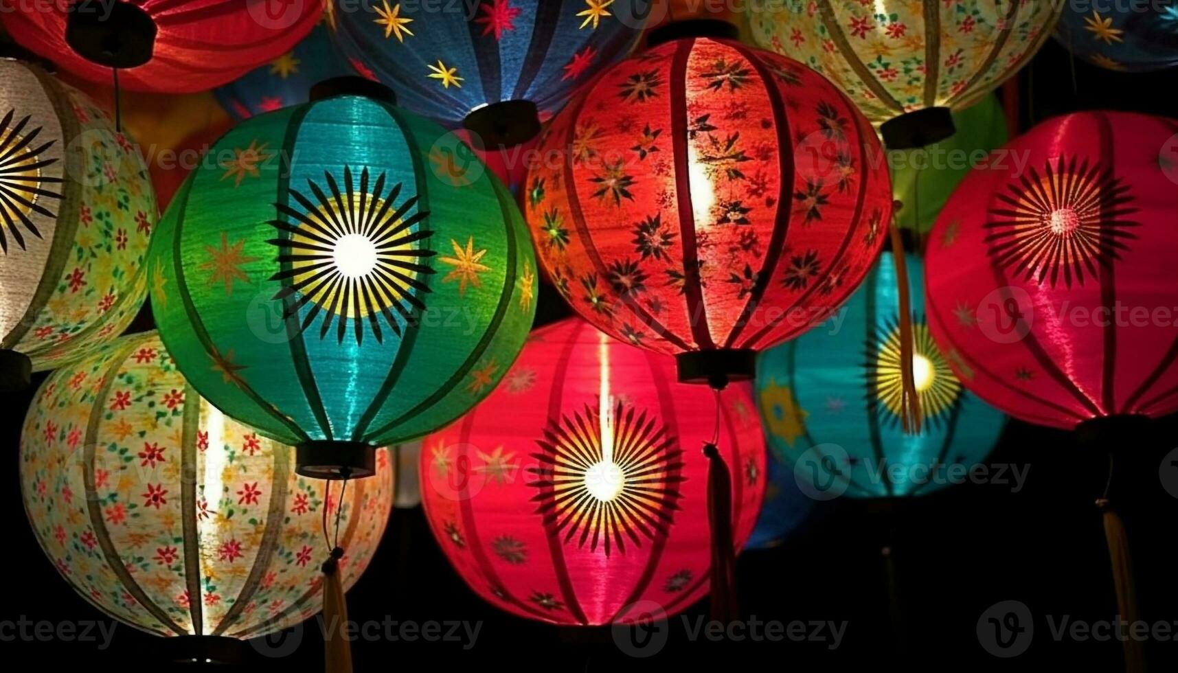 vibrant papier lanternes éclairer nuit, symbolisant chinois culture et tradition généré par ai photo