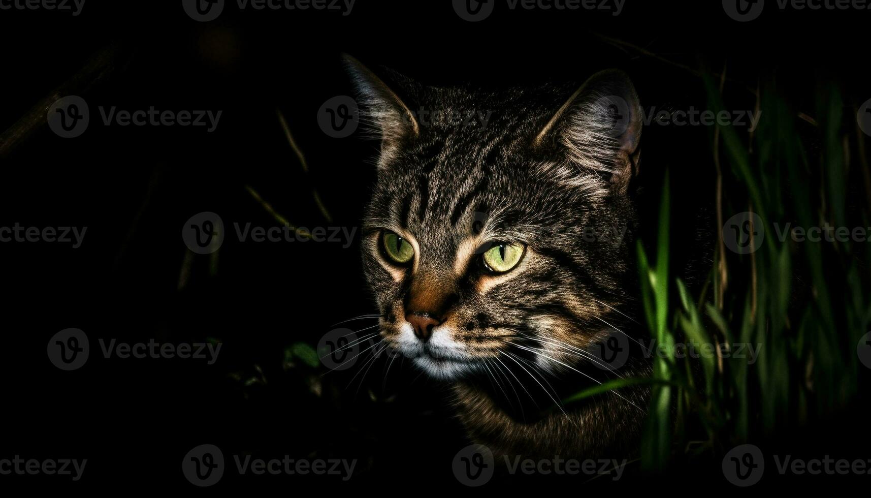 mignonne chaton en regardant, espiègle et curieux, dans vert Prairie en plein air généré par ai photo