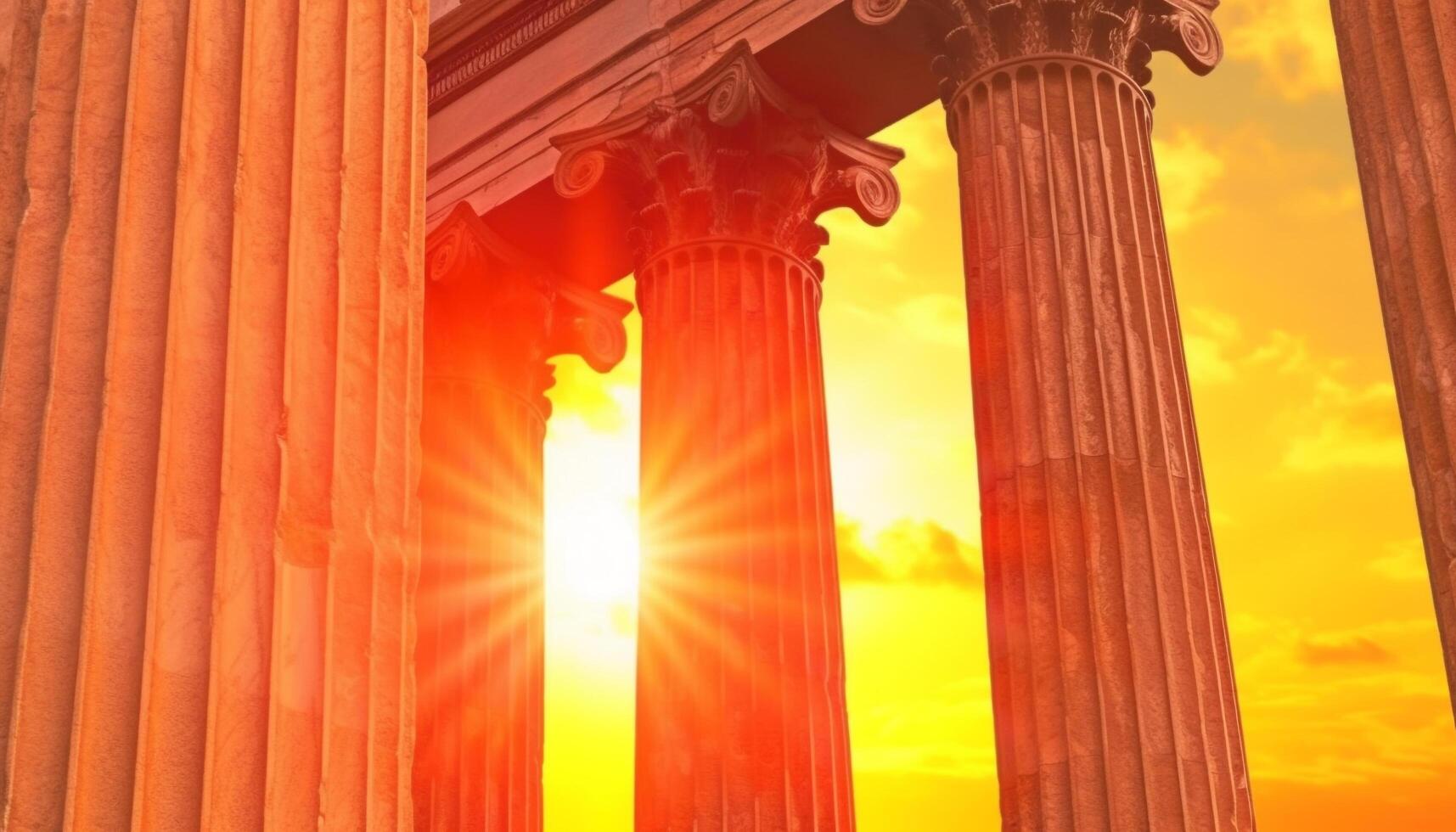 majestueux ancien ruines illuminé par lumière du soleil, une célèbre Voyage destination généré par ai photo