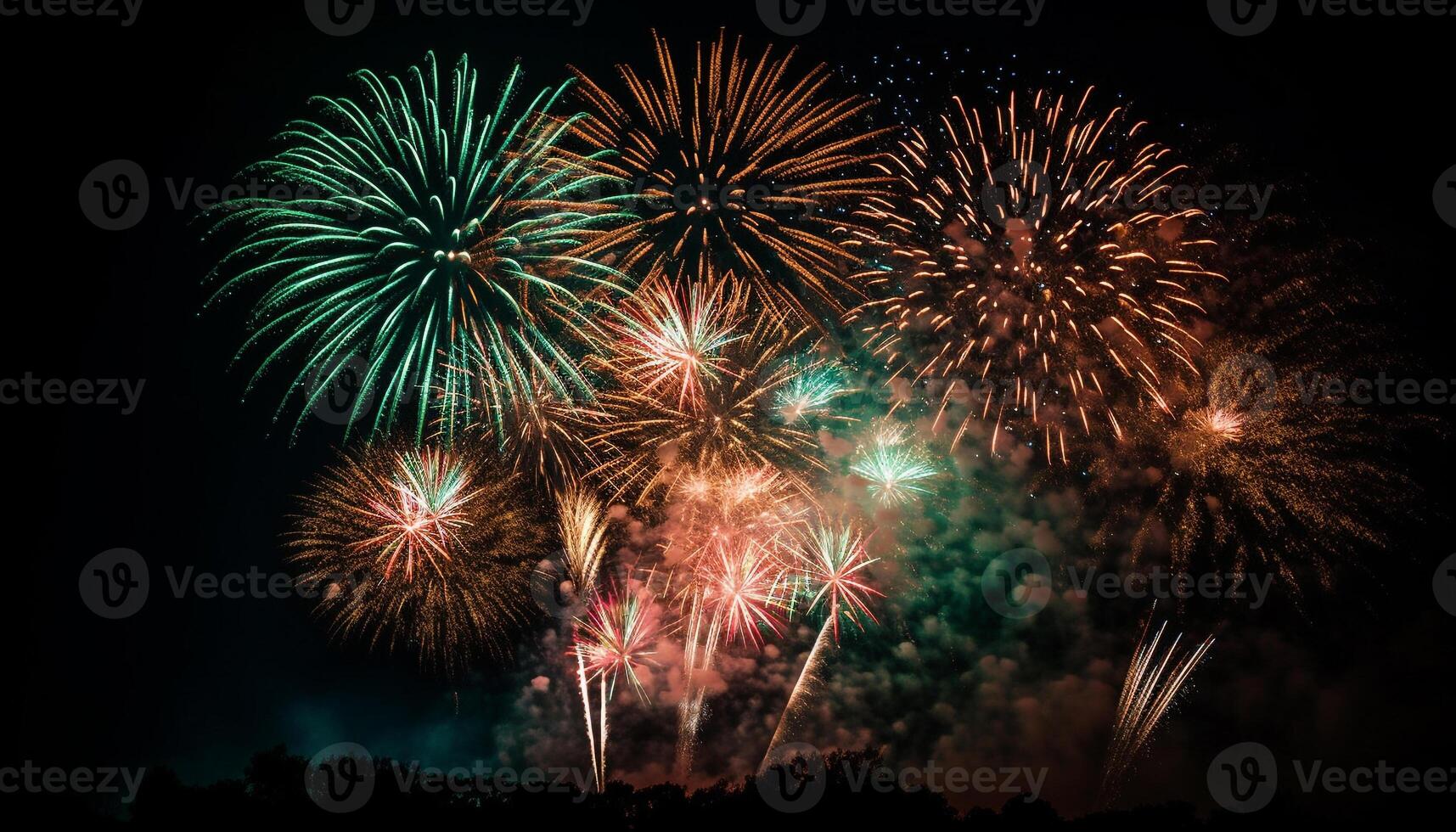 Quatrième de juillet fête une vibrant, multi coloré feu d'artifice afficher exploser généré par ai photo