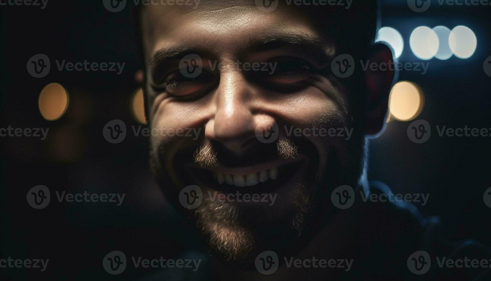 un Beau homme, souriant avec confiance, profiter le vie nocturne généré par ai photo