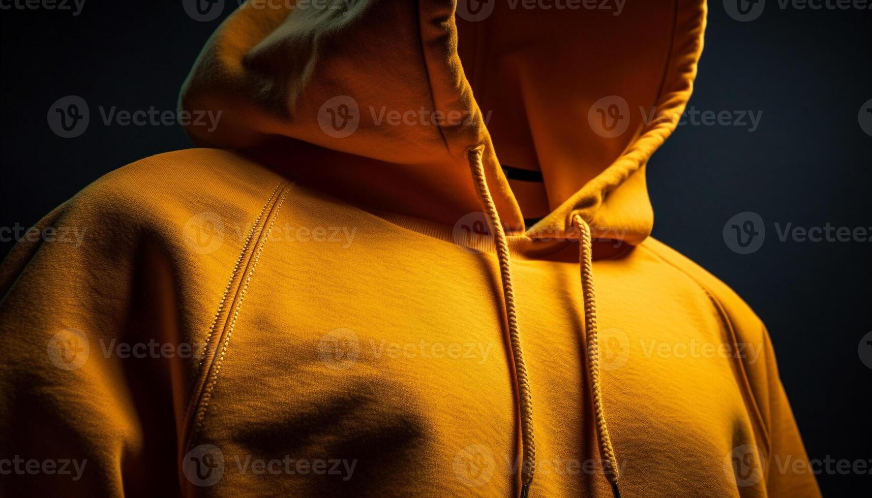 encapuchonné Hommes dans Jaune pulls molletonnés exercice en plein air généré par ai photo