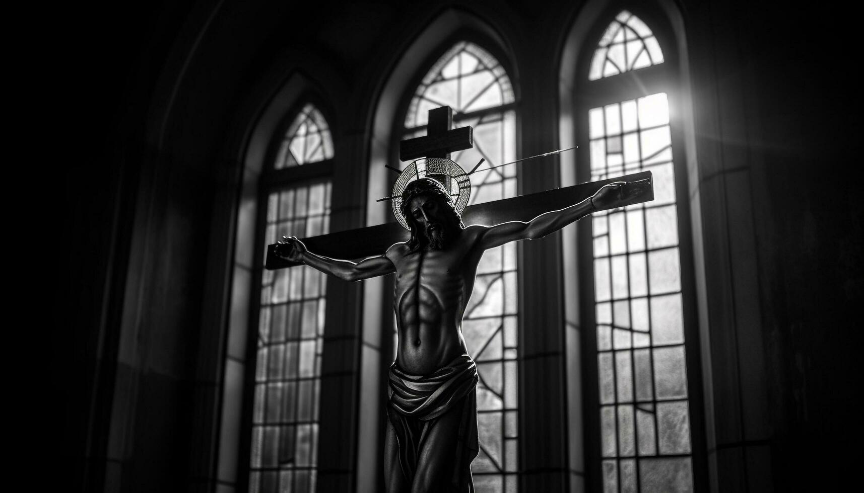 silhouette de prier la personne dans gothique chapelle généré par ai photo