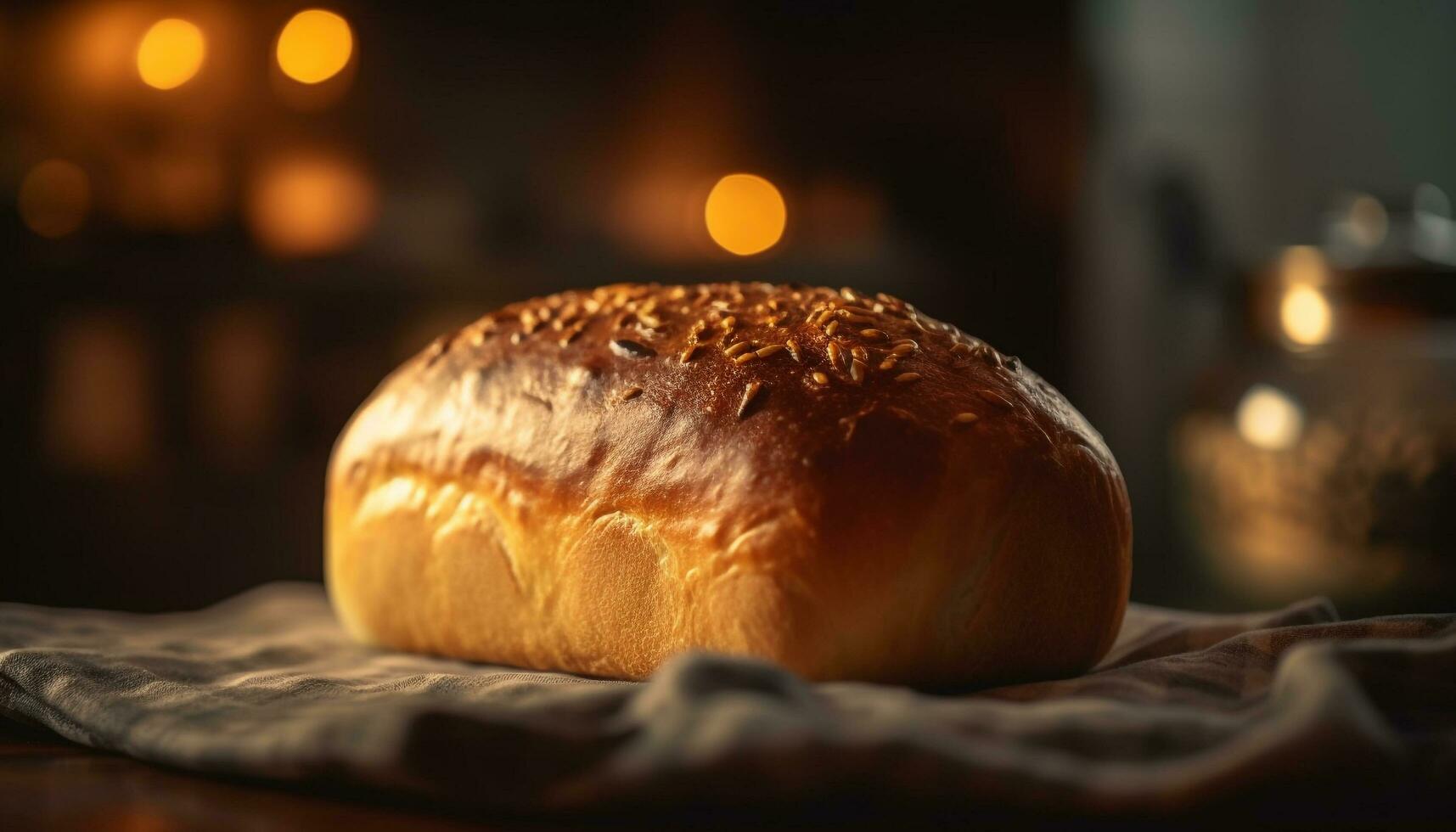 fraîchement cuit pain sur rustique en bois table généré par ai photo