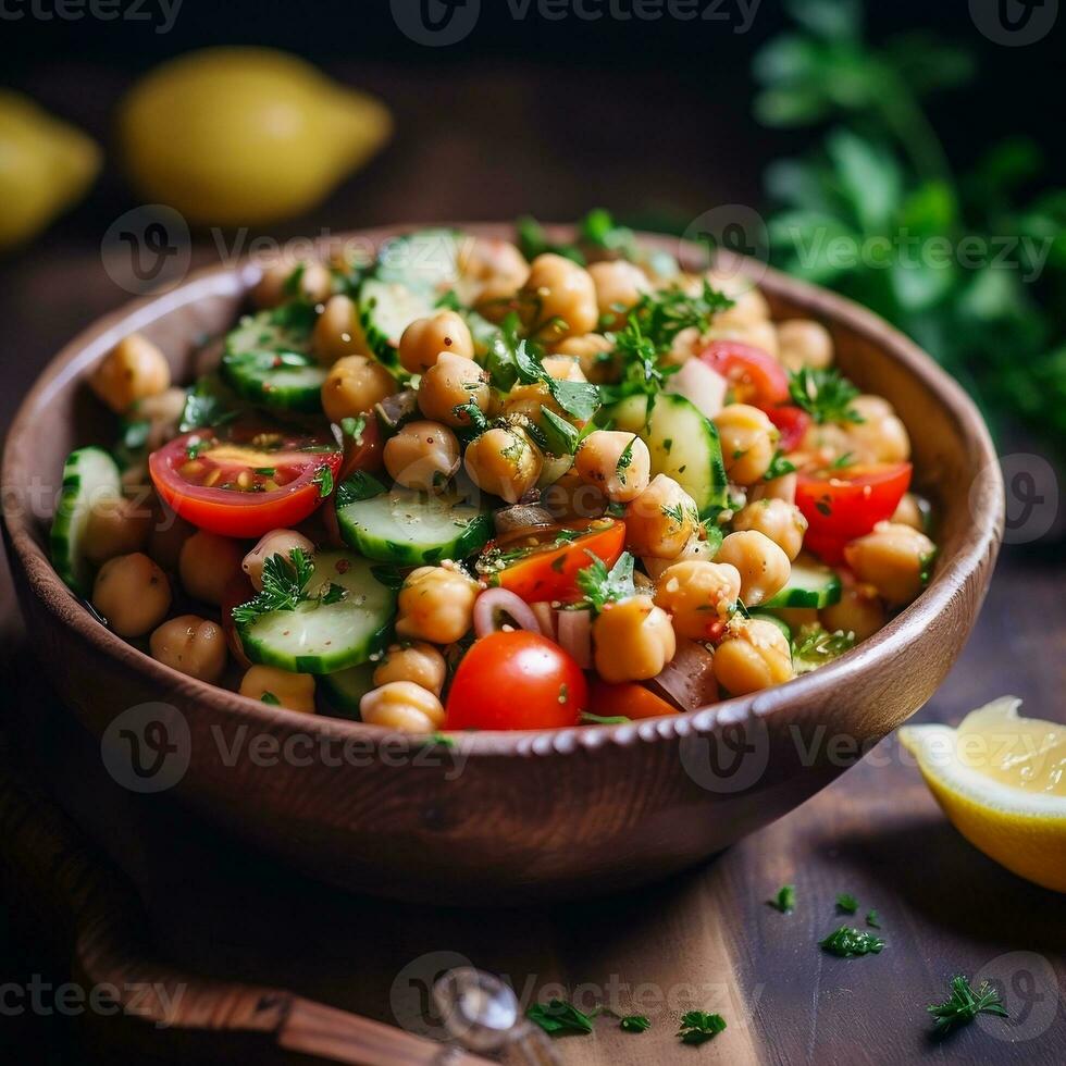 en bonne santé pois chiche salade éclatement avec saveur. ai photo