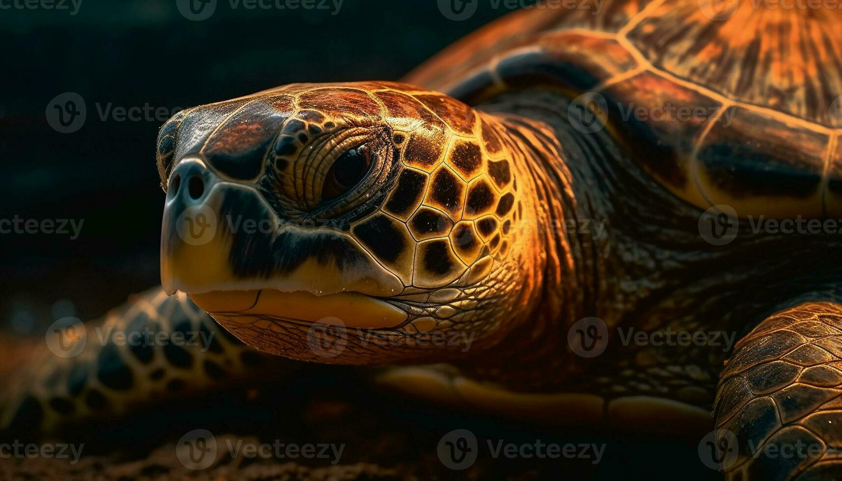 lent tortue rampe sur Pointé tortue coquille généré par ai photo