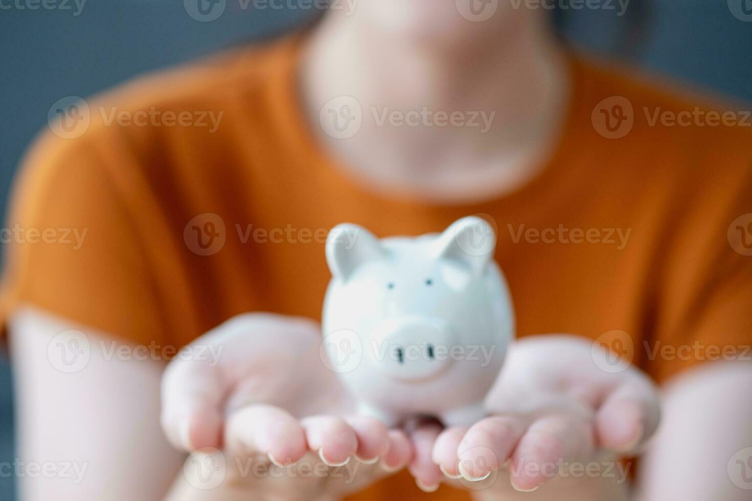 Jeune asiatique femme économie pour retraite économie argent par une porcin  banque et prise Remarques sur carnet de notes, des économies concept.  24940124 Photo de stock chez Vecteezy