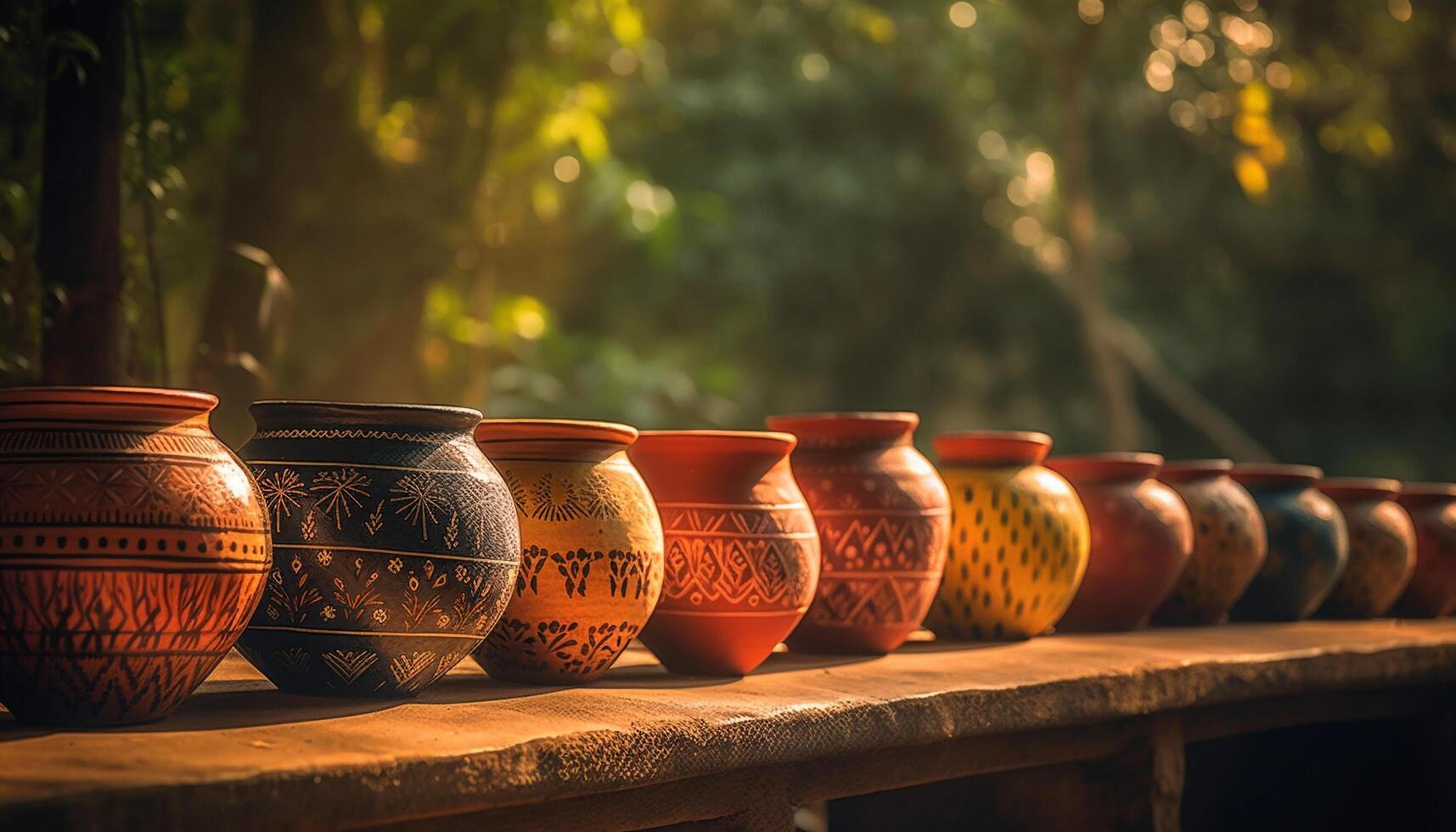 faïence poterie vase avec terre cuite décoration en plein air généré par ai photo