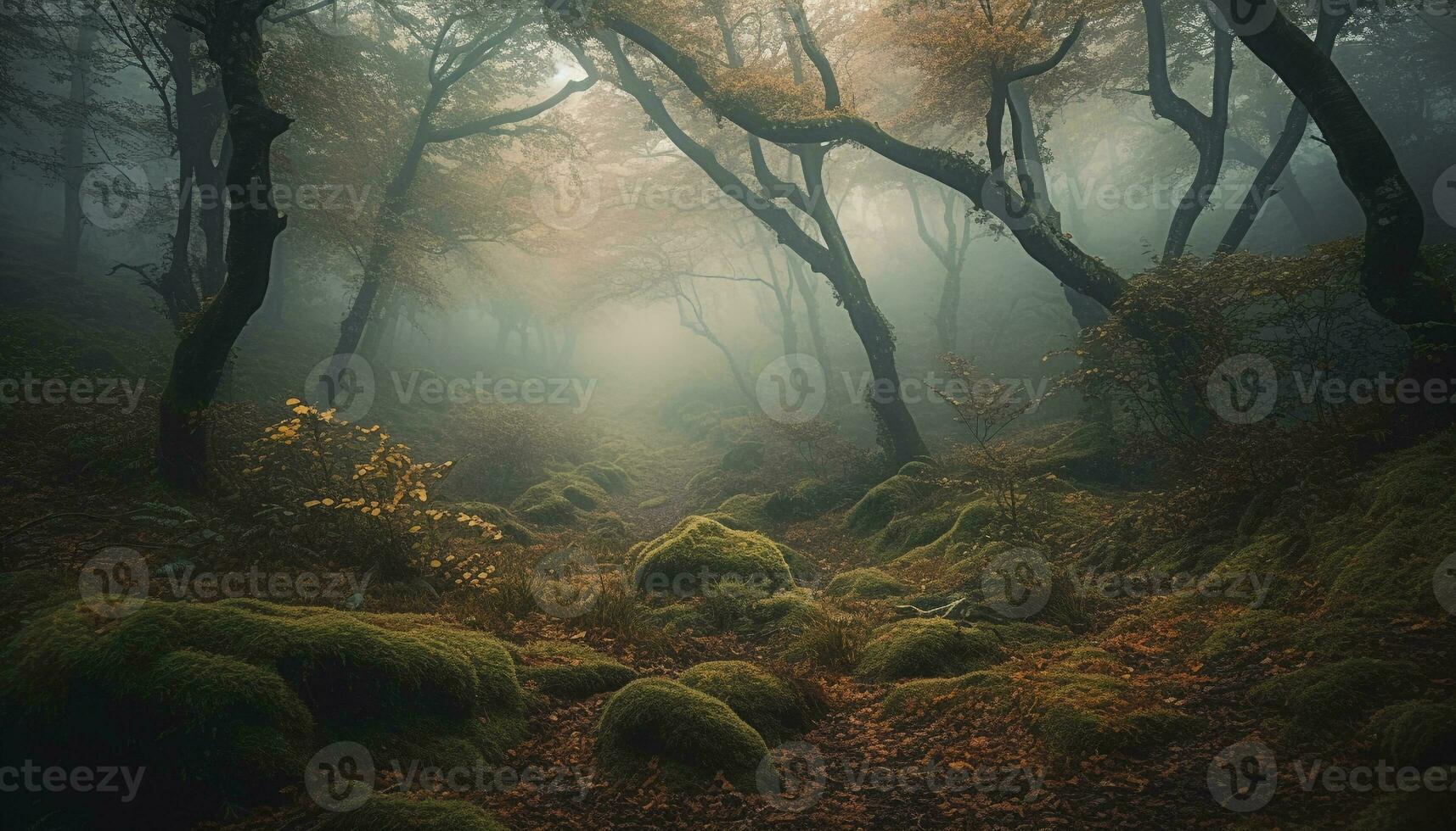effrayant forêt, mal mystère, horreur fantaisie scène généré par ai photo