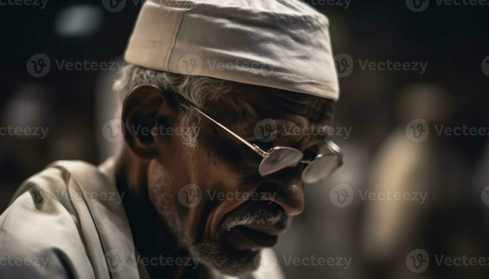 Sénior africain homme dans turban regards sérieux généré par ai photo