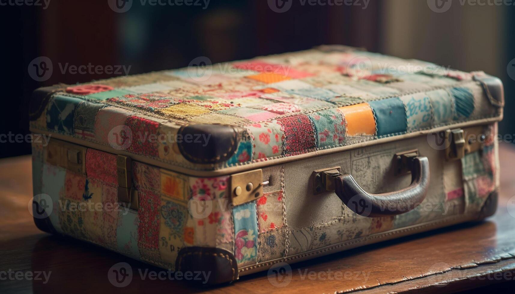 antique cuir valise gérer, concentrer sur premier plan généré par ai photo