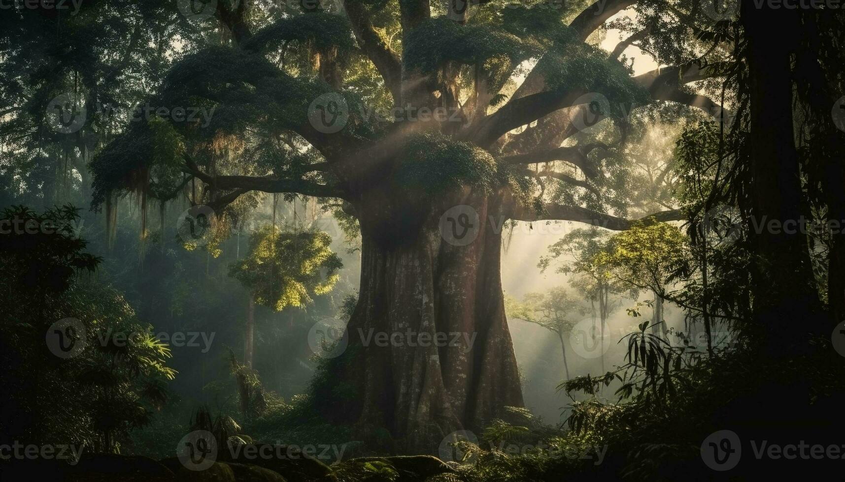 tranquille scène de mystère dans tropical forêt tropicale généré par ai photo