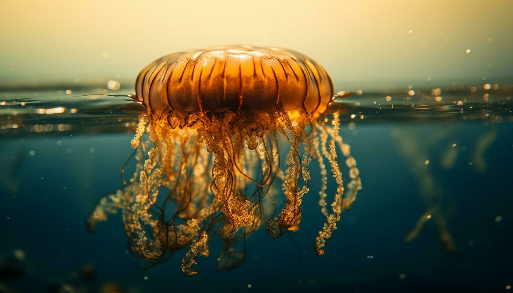 embrasé méduse flotteurs dans tranquille eau salée récif généré par ai photo