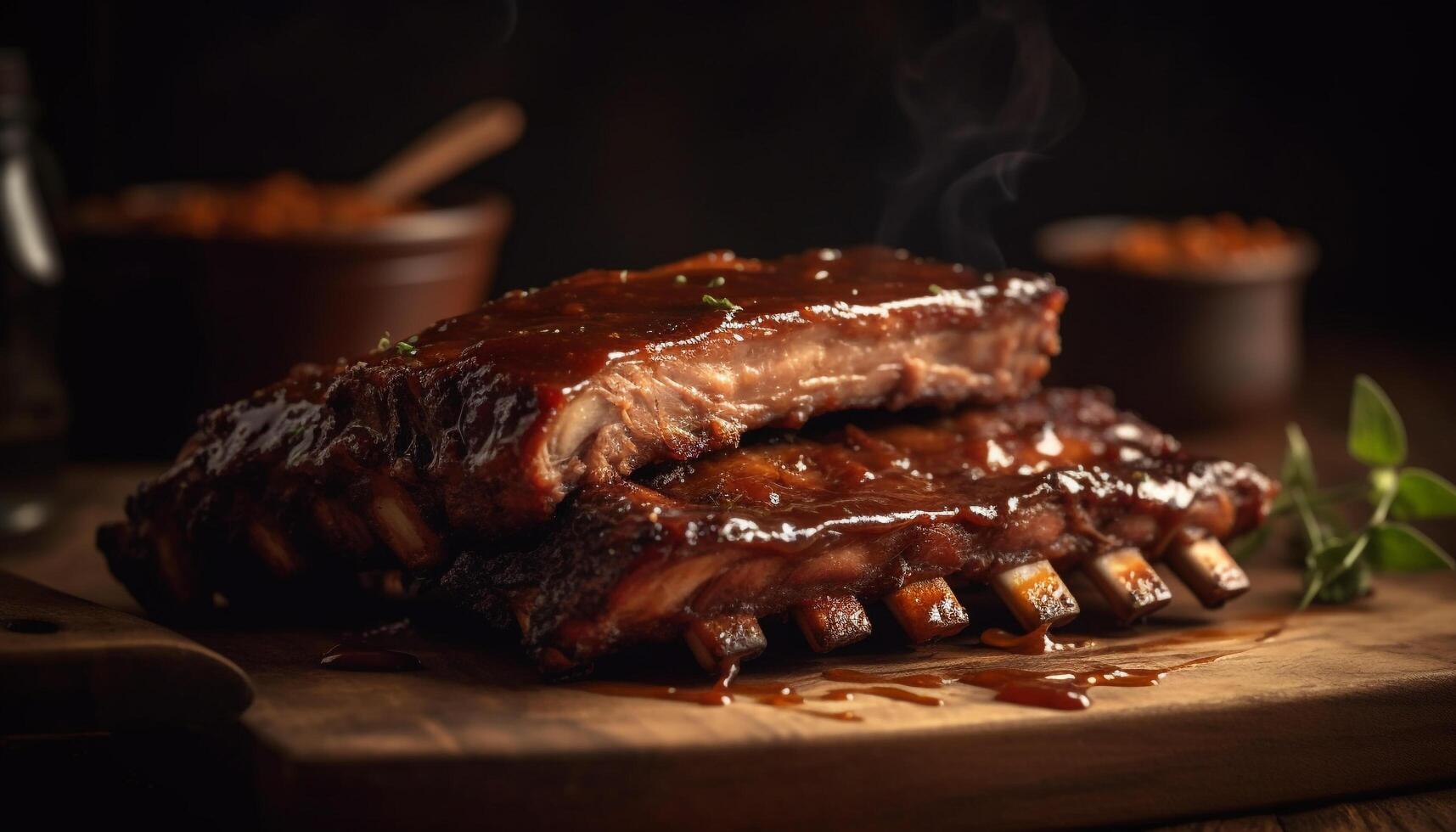 grillé Viande assiette avec sarriette barbecue sauce généré par ai photo