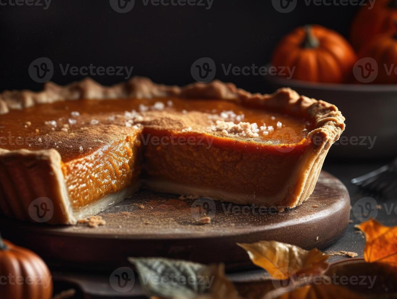 fait maison magnifique américain traditionnel citrouille tarte. génératif ai photo