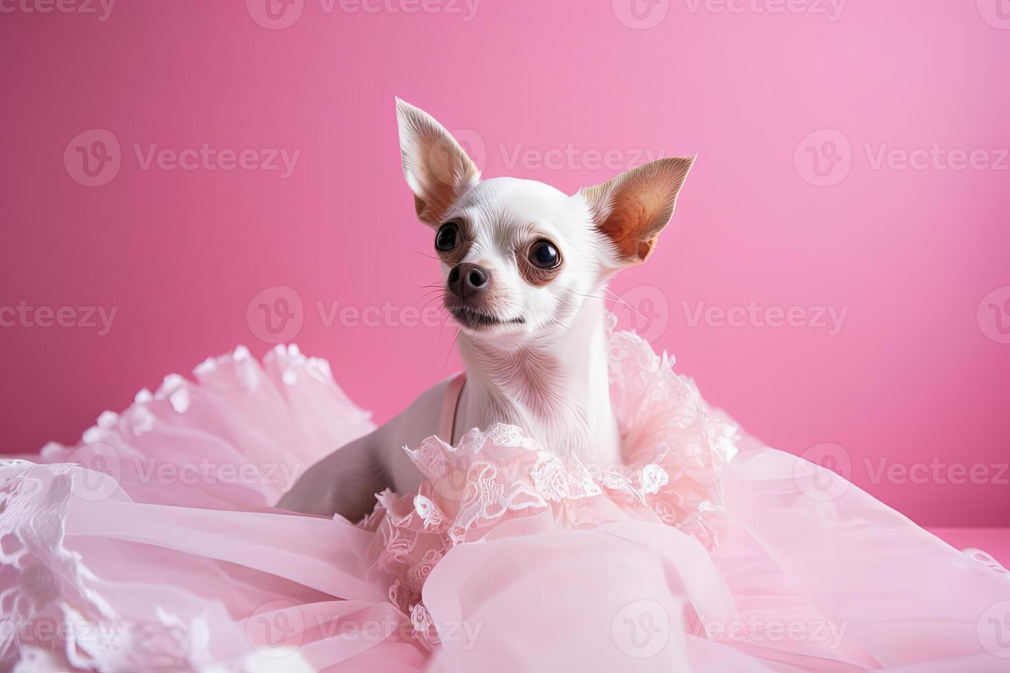 peu mignonne chien chihuahua dans rose pièce avec lacets. généré ai. photo