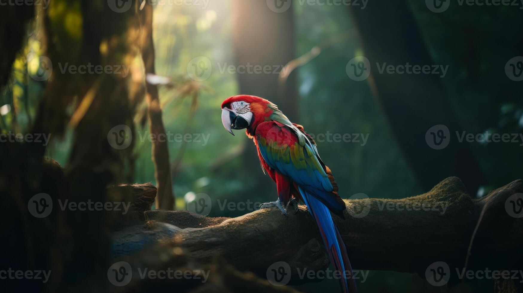 coloré ara oiseau dans forêt Contexte. ai généré. photo