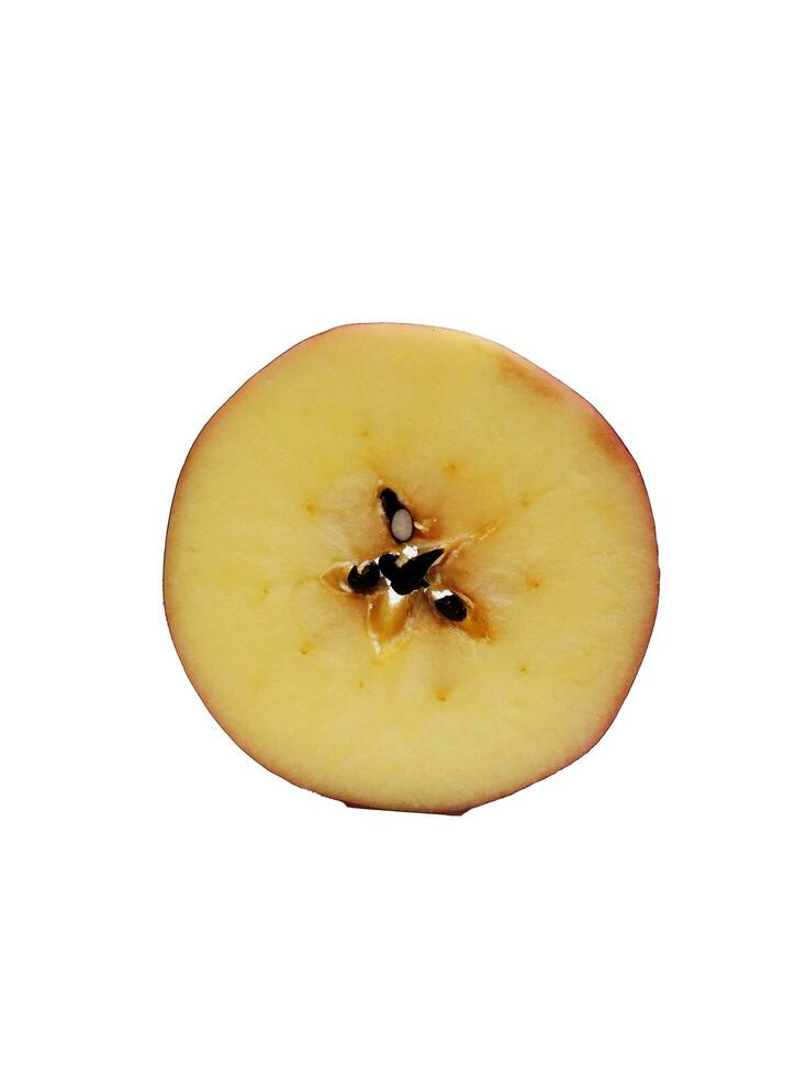 oxydé Pomme pièces sur blanc Contexte. photo